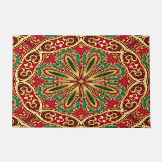 Tapis de Noël Rouge Or pour les Fêtes (Devant)