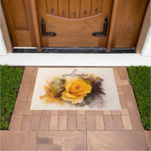 Tapis de porte à l'aquarelle unique rose jaune