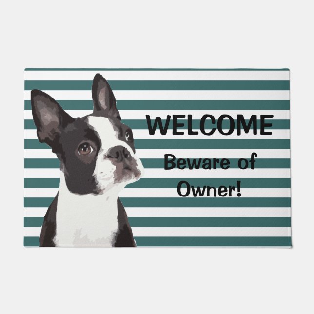 Tapis de porte bienvenu drôle de Boston Terrier (Devant)