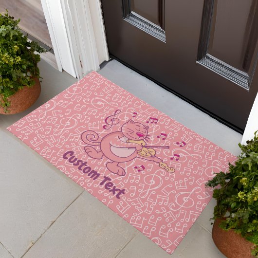 Tapis de porte chat rose avec violon