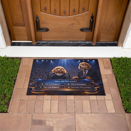 Tapis de porte Cockapoo qui a mangé la chaussette (De plein air)