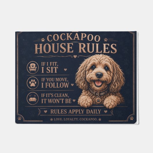 Tapis de porte drôle Cockapoo Règles de la maison  (Devant)