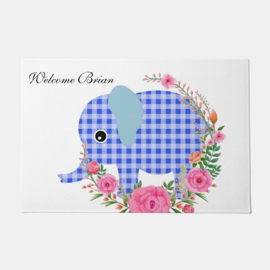 Tapis de porte éléphant bleu floral (Devant)