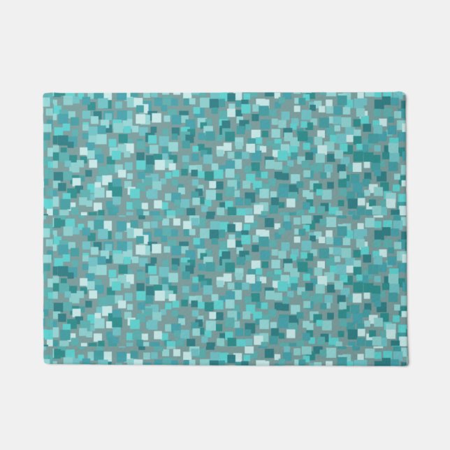 Tapis de porte en mosaïque turquoise rétro (Devant)