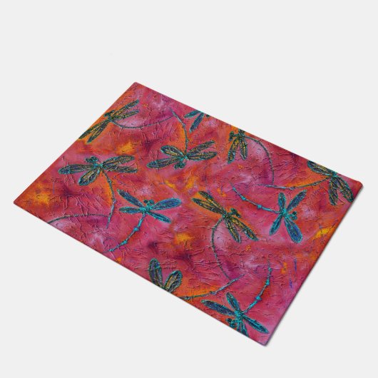 Tapis de porte fuchsia chaud de danse de libellule (Incliné)