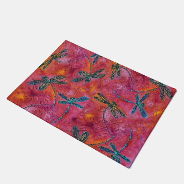 Tapis de porte fuchsia chaud de danse de libellule (Incliné)