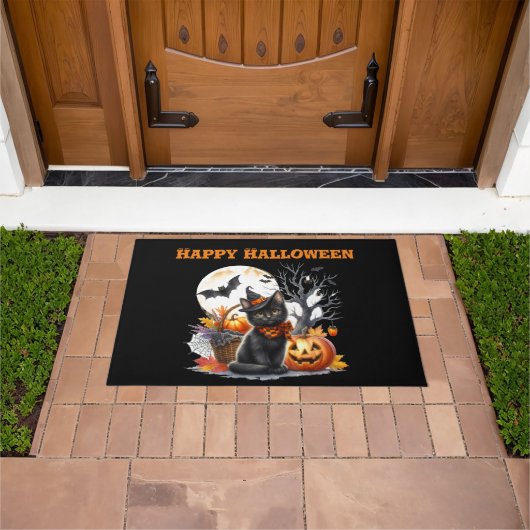 Tapis de porte Halloween Chat Effrayant et Citroui (De plein air)