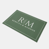 Tapis de porte monogramme botanique vert moderne (Incliné)