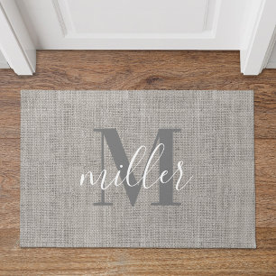 Tapis de porte monogrammé en toile de jute rustiqu