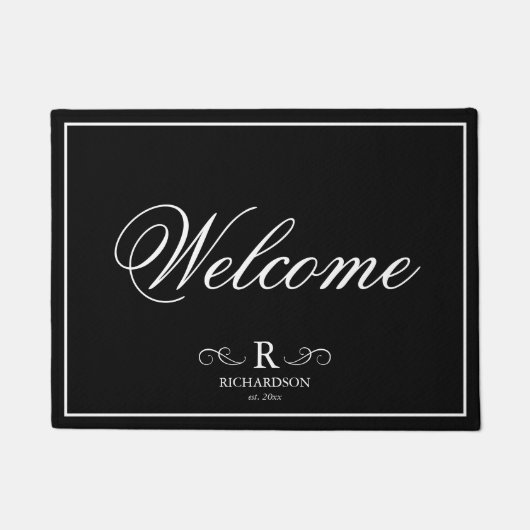 Tapis de porte monogrammé noir et blanc de bienven (Devant)