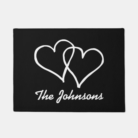 Tapis de porte noir et blanc avec coeurs enclavés (Devant)