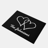 Tapis de porte noir et blanc avec coeurs entrelacé (Incliné)