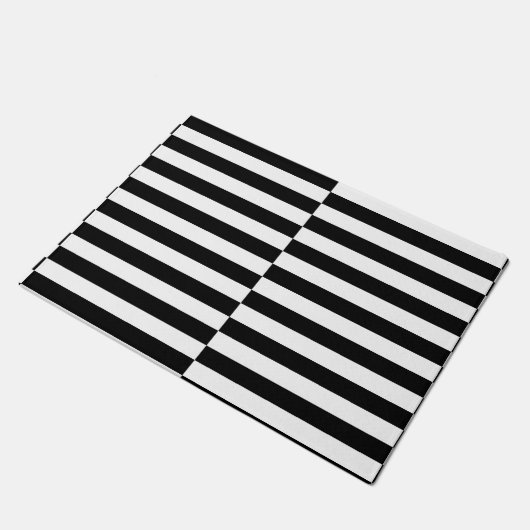 Tapis de porte noir et blanc excentré de rayures (Incliné)