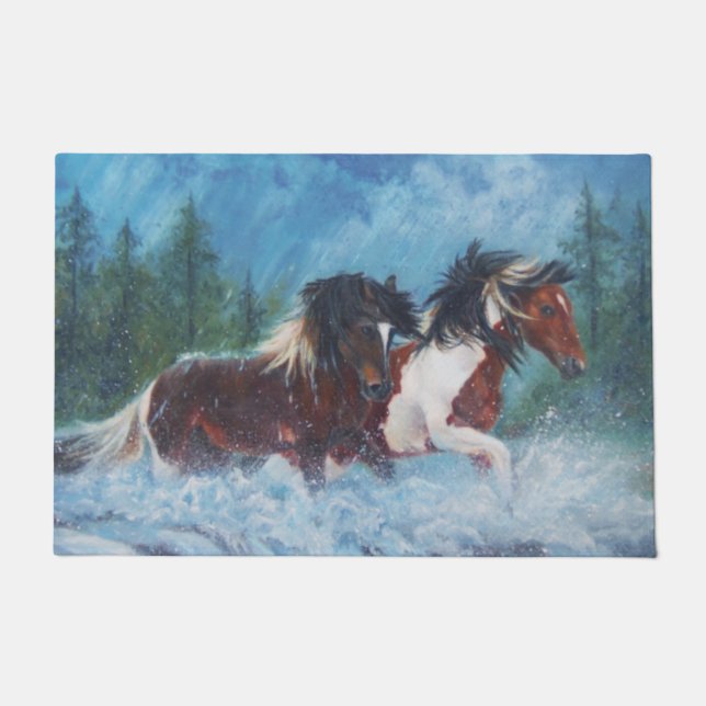 Tapis de porte occidental "de chevaux de pluie" (Devant)