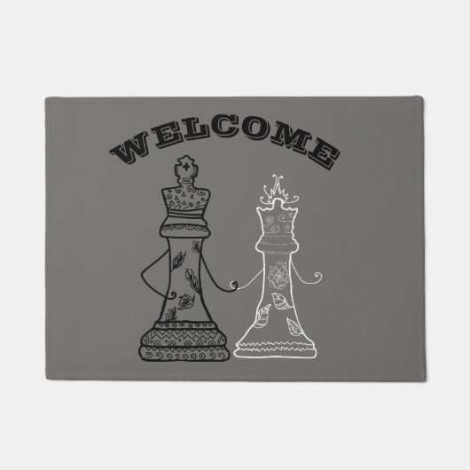 Tapis de porte roi reine d'échecs Welcome (Devant)