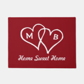 Tapis de porte rouge avec coeurs et initiales imbr (Devant)