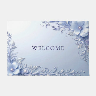 Tapis de sol aux fleurs ornées bleues avec perles