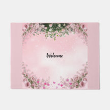 Tapis de sol de bienvenue à fleurs Rose Rouge pour