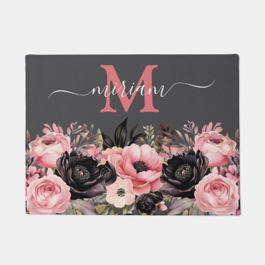 Tapis de sol de cuisine de luxe : Fleurs roses et (Devant)