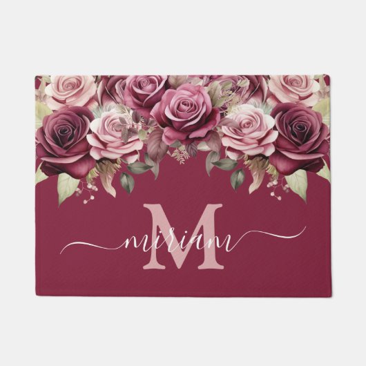 Tapis de sol de cuisine de luxe : Fleurs roses or (Devant)