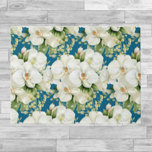 Tapis de sol de cuisine - Orchidées blanches bleu 