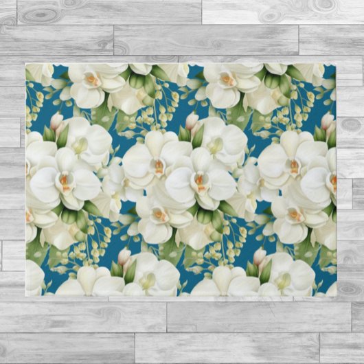 Tapis de sol de cuisine - Orchidées blanches bleu