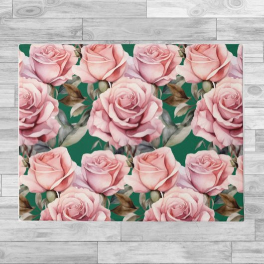 Tapis de sol de cuisine - Roses roses et vert