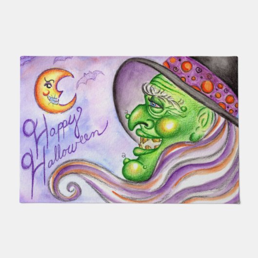 Tapis de sol de sorcière verte Joyeux Halloween dé (Devant)