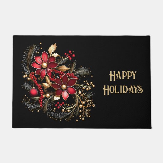 Tapis de sol décoratif fleurs rouges pour les fête (Devant)