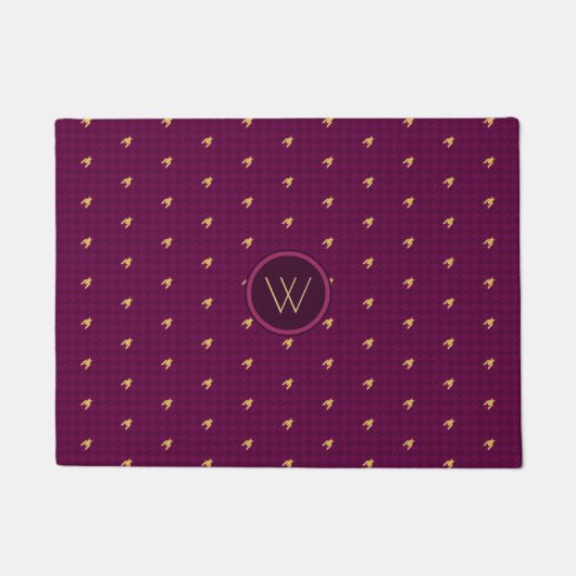Tapis de sol en damier rose avec accent doré (Devant)