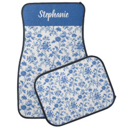 Tapis De Sol Fleurs de toile vintage bleu blanc nom personnalis