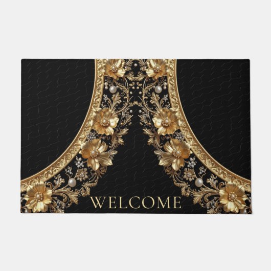 Tapis de sol Fleurs Ornementales Dorées (Devant)