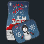 Tapis De Sol Laisser neiger<br><div class="desc">This design feobjets the nostalgia of a vintage red truck with some Arctic animals and a snowman in a wintry scene.</div>