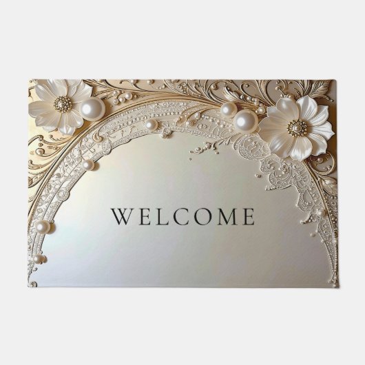 Tapis de sol moderne fleurs blanches perles (Devant)