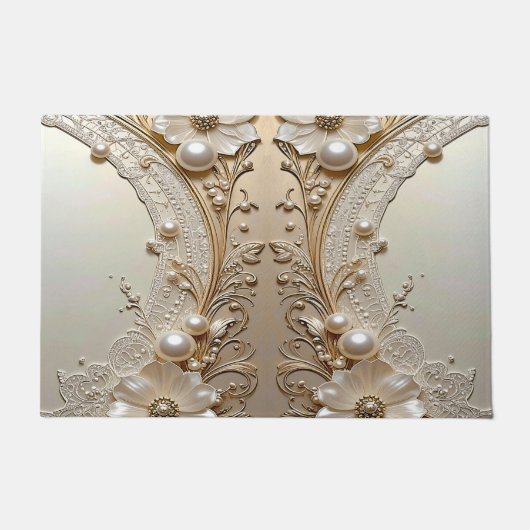 Tapis de sol moderne fleurs blanches perles (Devant)