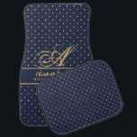 Tapis De Sol Monorgam Navy Blue Gold Polkadot Newlywes Mariage<br><div class="desc">Élégant cadeau mariage commémoratif pour les jeunes mariés,  vous permettant d'ajouter leur nom de famille,  monogramme,  noms et date de mariage. Motif ici est un beau bleu marine profond avec motif de polkadot or.</div>