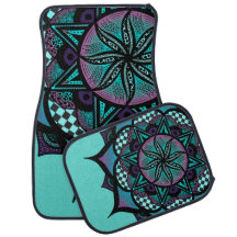 Turquoise Ombré Mandala Flower Car Floor Mats