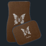 Tapis De Sol White Diamond Butterfly, Script Name, Brown<br><div class="desc">A classy white diamond butterfly design to personalize with white script name on brown background.</div>