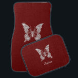 Tapis De Sol White Diamond Butterfly, Script Name, Dark Red<br><div class="desc">A classy white diamond butterfly design to personalize with white script name on dark red background.</div>