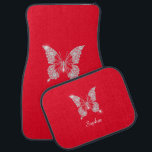 Tapis De Sol White Diamond Butterfly, Script Name, Red<br><div class="desc">A classy white diamond butterfly design to personalize with white script name on red background.</div>