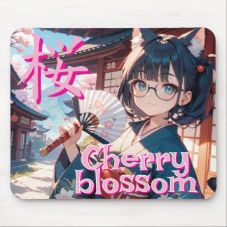 TAPIS DE SOURIS 桜と猫耳の少女と扇子