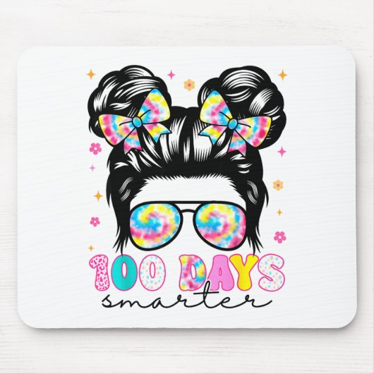 Tapis De Souris 100 Days Smarter Messy Bun Girl 100th Day Of Schoo (Devant)