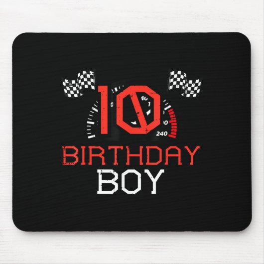 Tapis De Souris 10 Birthday Boy Speedometer Race Flag 10th Bday Bo (Devant)