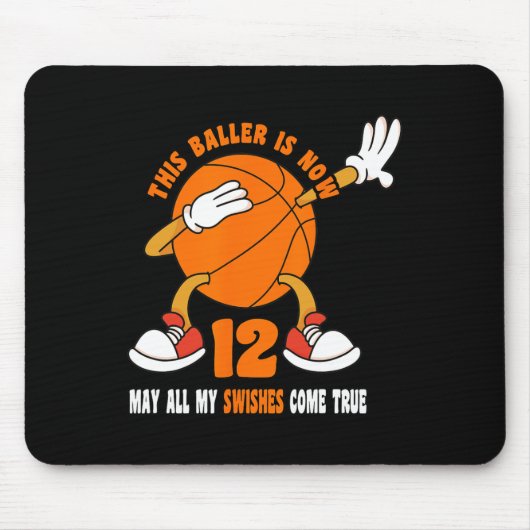 Tapis De Souris 12 ans Joyeux 12e anniversaire Basketball 12e Bi (Devant)