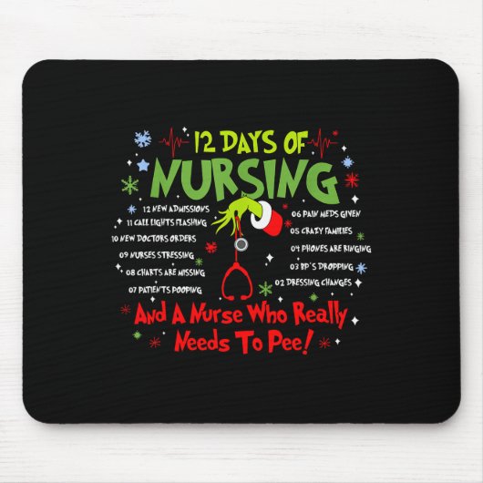 Tapis De Souris 12 Days Of Nursing Stethoscope Nurse Christmas Xma (Devant)