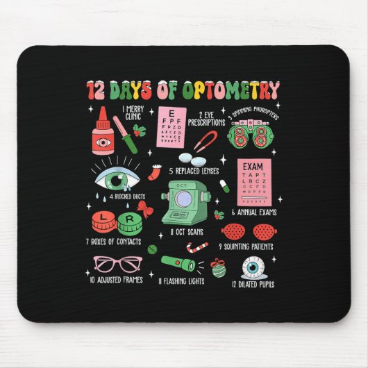 Tapis De Souris 12 Days Of Optometry Christmas Eye Doctor Optometr (Devant)