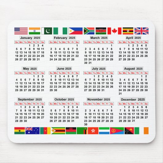 Tapis De Souris 12 mois calendrier de l'année 2025 (Devant)
