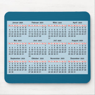 Tapis De Souris 12 mois calendrier de l'année 2025