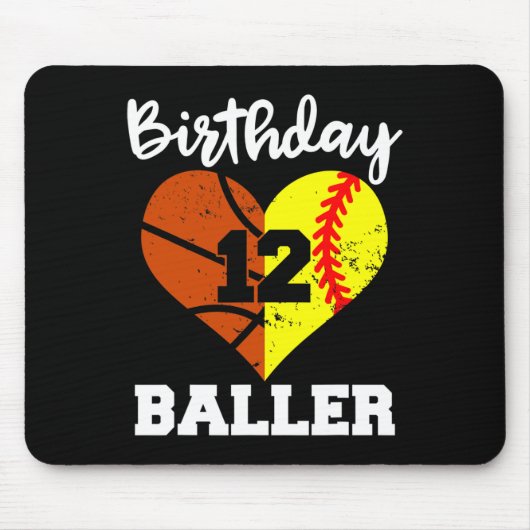 Tapis De Souris 12e anniversaire Baller Amusant 12 ans Softball Ba (Devant)
