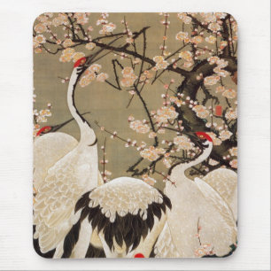 Tapis De Souris 15. 梅花群鶴図, 若冲 Plum Blossoms & Cranes, Jakuchū